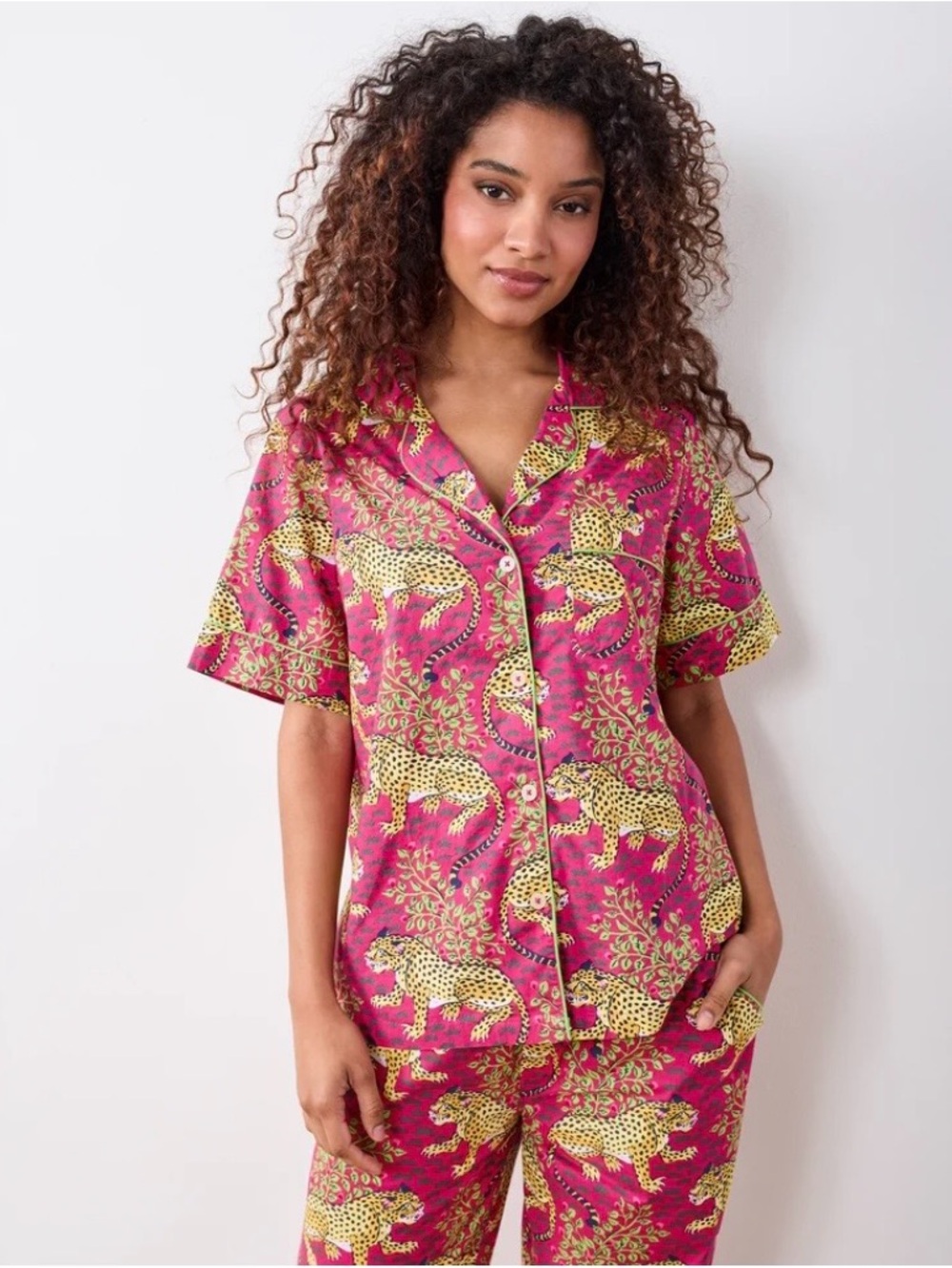 Printfresh Bagheera 100% COTTON Lounge Leopard-Print Short-Sleeve Pajama Top